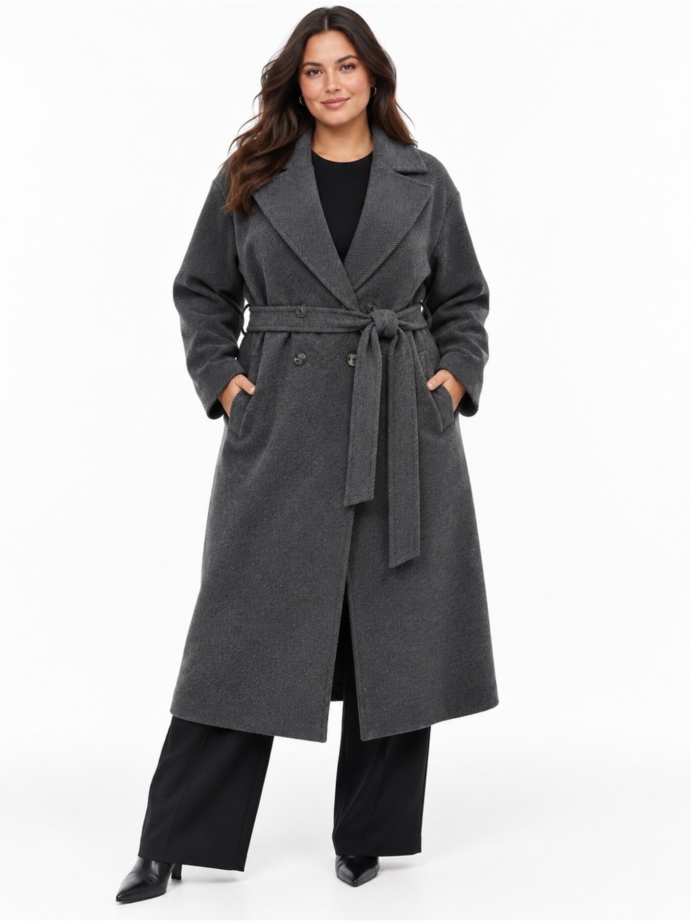 Old Navy XXL Heather Gray Oversized Belted Long Coat Double Minimalist Classic